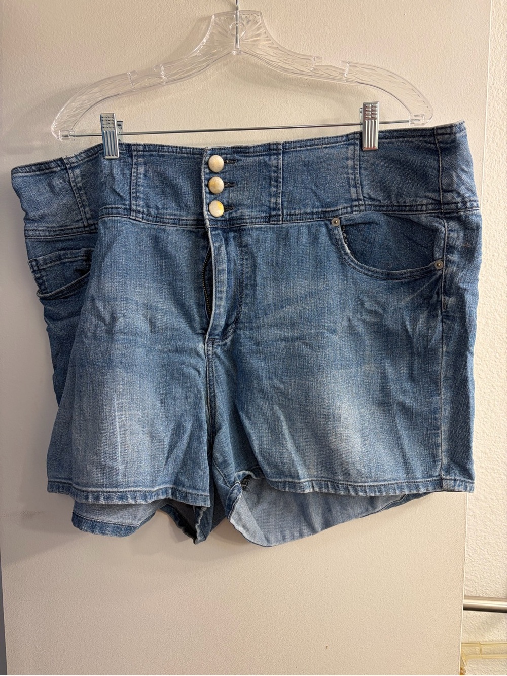 Forever 21 High-Rise Light Blue Denim Shorts with Triple Button